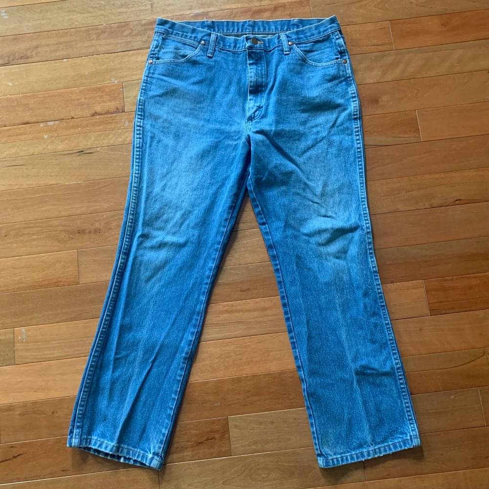 Wrangler 36x30 Cowboy Cut Slim Fit Jeans Blue Good 936PWD High Rise Straight Leg